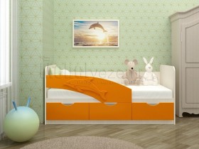 Дельфин-3 Кровать детская 3 ящика без ручек 1.6 Оранжевый глянец в Боготоле - bogotol.katalogmebeli.com | фото