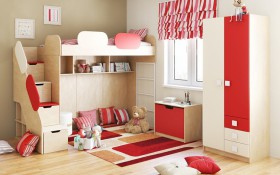 Детская комната Бэрри (Бежевый/Красный/корпус Клен) в Боготоле - bogotol.katalogmebeli.com | фото