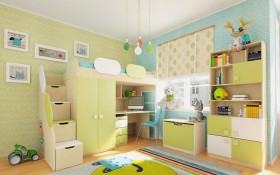 Детская комната Эппл (Зеленый/Белый/корпус Клен) в Боготоле - bogotol.katalogmebeli.com | фото 2