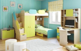 Детская комната Смайли (Желтый/Голубой/Зеленый/корпус Клен) в Боготоле - bogotol.katalogmebeli.com | фото 2