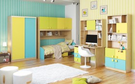 Детская комната Смайли (Желтый/Голубой/Зеленый/корпус Клен) в Боготоле - bogotol.katalogmebeli.com | фото 3