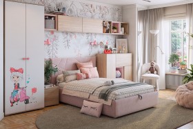 Комплект детской мебели Алина К2 Дуб мария/белый/нежно-розовый велюр в Боготоле - bogotol.katalogmebeli.com | фото