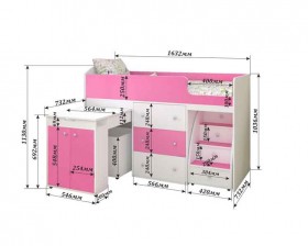 Кровать-чердак Малыш 1600 Венге/Розовый в Боготоле - bogotol.katalogmebeli.com | фото 2