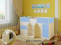 Кровать-чердак Малыш-4 Дуб молочный/Голубой в Боготоле - bogotol.katalogmebeli.com | фото