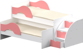 Кровать детская Матрешка выкатная с лестницей  Белый/Розовый в Боготоле - bogotol.katalogmebeli.com | фото