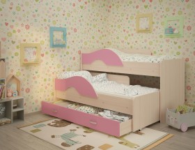Кровать детская Радуга 1600 Млечный дуб/Розовый в Боготоле - bogotol.katalogmebeli.com | фото