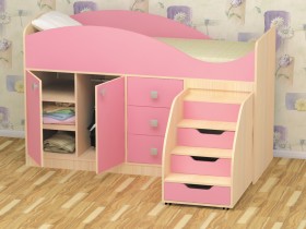 Кровать детская Стрелка 1.8 Дуб молочный/Розовый в Боготоле - bogotol.katalogmebeli.com | фото