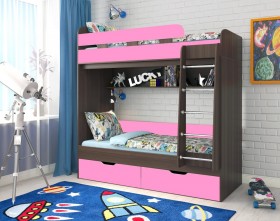 Кровать двухъярусная Юниор-5  Бодего/Розовый в Боготоле - bogotol.katalogmebeli.com | фото