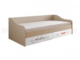 Кровать Girl Вега 0,9 м (Дуб беленый/Белый глянец/фотопечать) в Боготоле - bogotol.katalogmebeli.com | фото 1