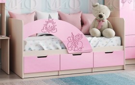 Кровать Юниор-3 ((мульт) розовый металл/дуб беленый) в Боготоле - bogotol.katalogmebeli.com | фото 1