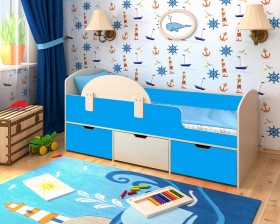 Кровать Малыш-мини с бортиком Дуб молочный/Голубой в Боготоле - bogotol.katalogmebeli.com | фото