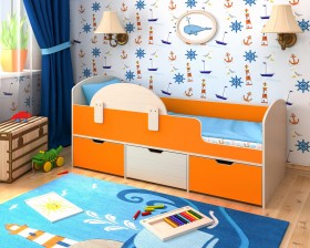 Кровать Малыш-мини с бортиком Дуб молочный/Оранжевый в Боготоле - bogotol.katalogmebeli.com | фото