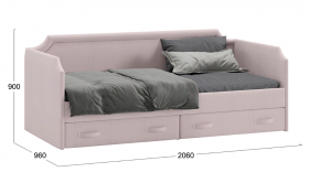 Кровать с мягкой обивкой и ящиками «Кантри» Тип 1 (900) (Велюр пудровый) в Боготоле - bogotol.katalogmebeli.com | фото 2