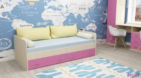 Кровать с выкатными ящиками Дуб Молочный/Розовый в Боготоле - bogotol.katalogmebeli.com | фото
