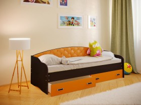 Кровать Софа-7 с мягкой спинкой (800х1900) Венге/Оранжевый в Боготоле - bogotol.katalogmebeli.com | фото