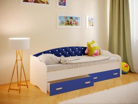 Кровать Софа-7 с мягкой спинкой со стразами (800х1900) Белый/Синий в Боготоле - bogotol.katalogmebeli.com | фото