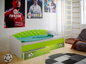 Кровать Софа-8 с мягкой спинкой фотопечать Футбол (900х1900) Белый/Лайм в Боготоле - bogotol.katalogmebeli.com | фото