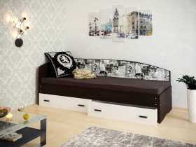 Кровать Софа-9 с мягкой спинкой с рисунком Милана (900х2000) Венге/Белый в Боготоле - bogotol.katalogmebeli.com | фото