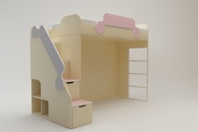 Кровать второй ярус с лестницей Грэйси (Розовый/Серый/корпус Клен) в Боготоле - bogotol.katalogmebeli.com | фото 2
