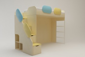 Кровать Смайли (второй ярус с лестницей/Желтый/Зеленый/Клен) в Боготоле - bogotol.katalogmebeli.com | фото