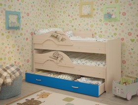 Кровать выкатная Радуга-Сафари детская 1600 Млечный дуб/Голубой в Боготоле - bogotol.katalogmebeli.com | фото 1