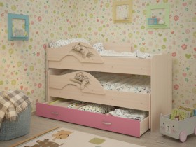 Кровать выкатная Радуга-Сафари детская 1600 Млечный дуб/Розовый в Боготоле - bogotol.katalogmebeli.com | фото