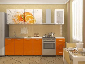 Кухонный гарнитур 1,8м Апельсин (Белый/Оранжевый металлик/Фотопечать апельсин) в Боготоле - bogotol.katalogmebeli.com | фото