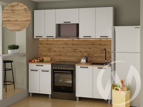 Кухня Кьяра 2.0 м с окапом (белый/карбон фарфор/26мм/дуб вотан) в Боготоле - bogotol.katalogmebeli.com | фото 1