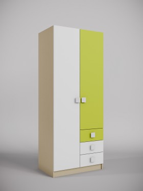 Шкаф 2-х створчатый с ящиками Эппл (Зеленый/Белый/корпус Клен) в Боготоле - bogotol.katalogmebeli.com | фото