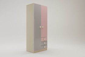 Шкаф 2-х створчатый с ящиками Грэйси (Розовый/Серый/корпус Клен) в Боготоле - bogotol.katalogmebeli.com | фото 2