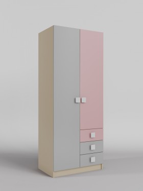 Шкаф 2-х створчатый с ящиками Грэйси (Розовый/Серый/корпус Клен) в Боготоле - bogotol.katalogmebeli.com | фото 1