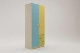 Шкаф 2-х створчатый с ящиками Смайли (Желтый/Голубой/Зеленый/корпус Клен) в Боготоле - bogotol.katalogmebeli.com | фото 1
