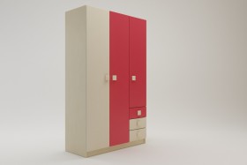 Шкаф 3-х створчатый с ящиками Бэрри (Бежевый/Красный/корпус Клен) в Боготоле - bogotol.katalogmebeli.com | фото