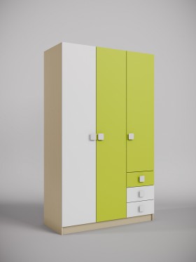 Шкаф 3-х створчатый с ящиками Эппл (Зеленый/Белый/корпус Клен) в Боготоле - bogotol.katalogmebeli.com | фото