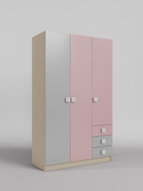 Шкаф 3-х створчатый с ящиками Грэйси (Розовый/Серый/корпус Клен) в Боготоле - bogotol.katalogmebeli.com | фото