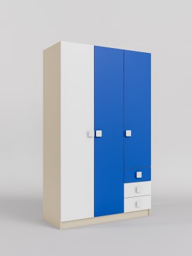 Шкаф 3-х створчатый с ящиками Скай (Синий/Белый/корпус Клен) в Боготоле - bogotol.katalogmebeli.com | фото