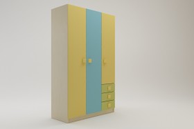Шкаф 3-х створчатый с ящиками Смайли (Желтый/Голубой/Зеленый/корпус Клен) в Боготоле - bogotol.katalogmebeli.com | фото 1
