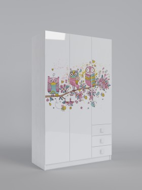 Шкаф 3-х створчатый с ящиками Совушки (Белый/корпус Выбеленное дерево) в Боготоле - bogotol.katalogmebeli.com | фото