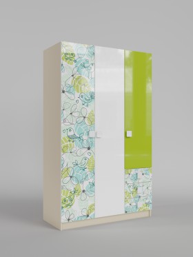 Шкаф 3-х створчатый с ящиками Твит (Белый/Зеленый/корпус Клен) в Боготоле - bogotol.katalogmebeli.com | фото