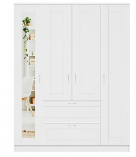 Шкаф четырехдверный Сириус с 1 зеркалом и 2 ящиками белый в Боготоле - bogotol.katalogmebeli.com | фото