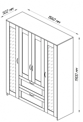 Шкаф четырехдверный Сириус с 1 зеркалом и 2 ящиками белый в Боготоле - bogotol.katalogmebeli.com | фото 2