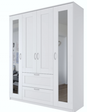 Шкаф четырехдверный Сириус с 2 зеркалами и 2 ящиками белый в Боготоле - bogotol.katalogmebeli.com | фото 1