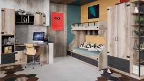 Шкаф для одежды комбинированный «Окланд» (Фон Черный/Дуб Делано) в Боготоле - bogotol.katalogmebeli.com | фото 4