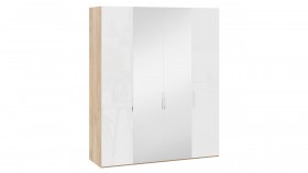 Шкаф комбинированный с 2 глухими и 2 зеркальными дверями «Эмбер» Яблоня Беллуно/Белый глянец в Боготоле - bogotol.katalogmebeli.com | фото