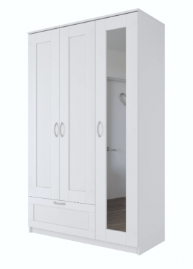 Шкаф трехдверный Сириус с зеркалом и 1 ящиком белый в Боготоле - bogotol.katalogmebeli.com | фото