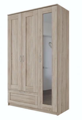 Шкаф трехдверный Сириус с зеркалом и 1 ящиком дуб сонома в Боготоле - bogotol.katalogmebeli.com | фото