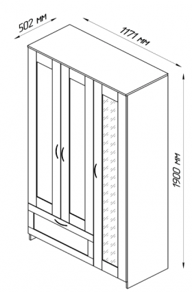 Шкаф трехдверный Сириус с зеркалом и 1 ящиком дуб венге в Боготоле - bogotol.katalogmebeli.com | фото 3