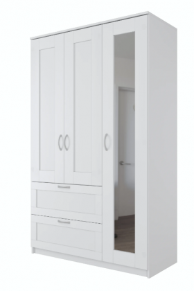 Шкаф трехдверный Сириус с зеркалом и 2 ящиками белый в Боготоле - bogotol.katalogmebeli.com | фото